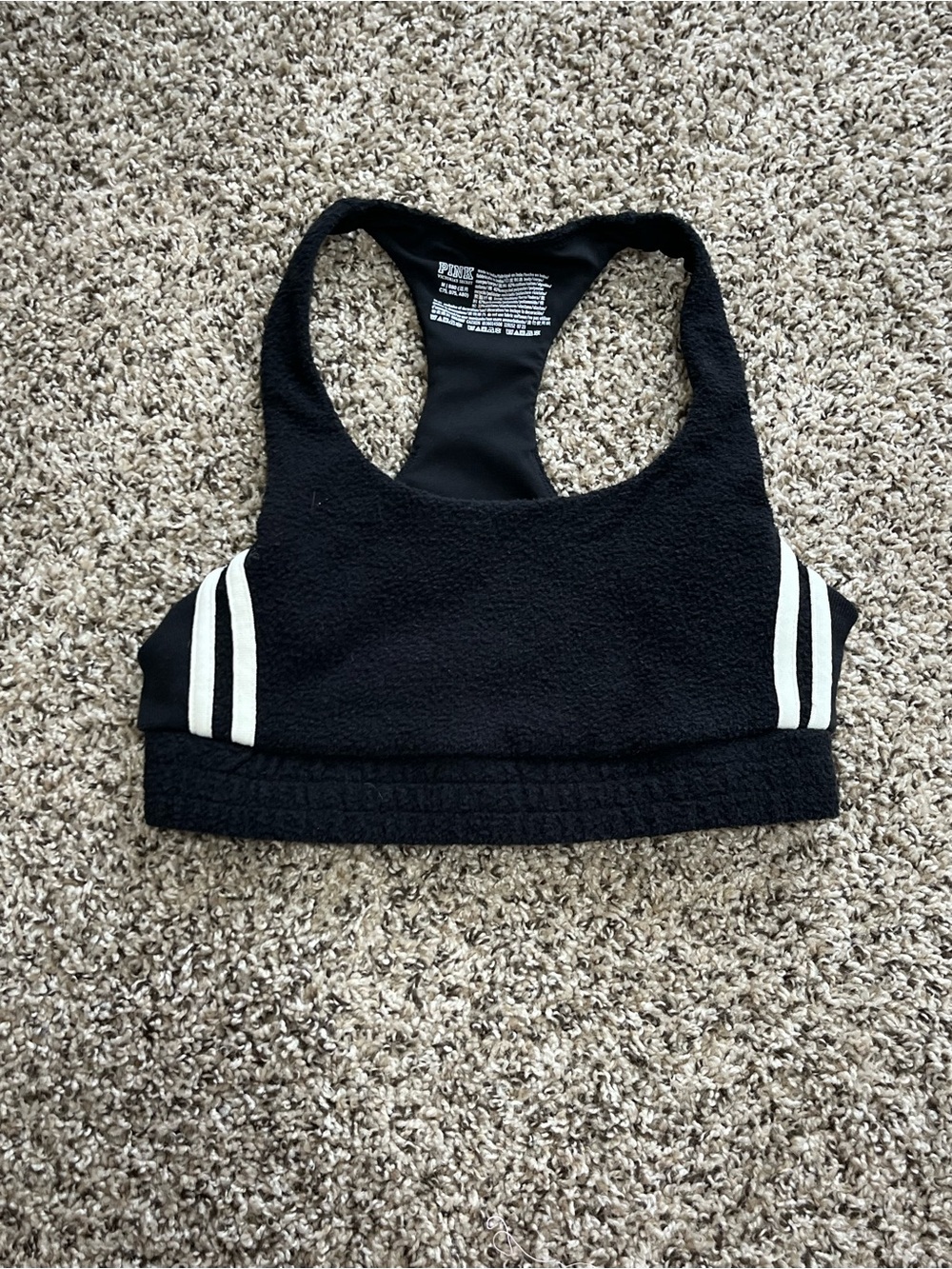 Victoria's Secret Black Racerback Sports Bra with White Side Stripes